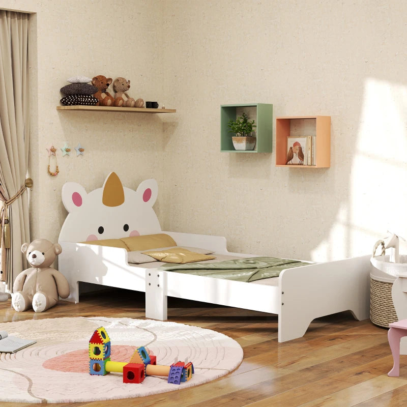 ZONEKIZ Unicorn Toddler Bed - Kids Bedroom Furniture for Ages 3-6, 143x74x67cm, Stylish White Design