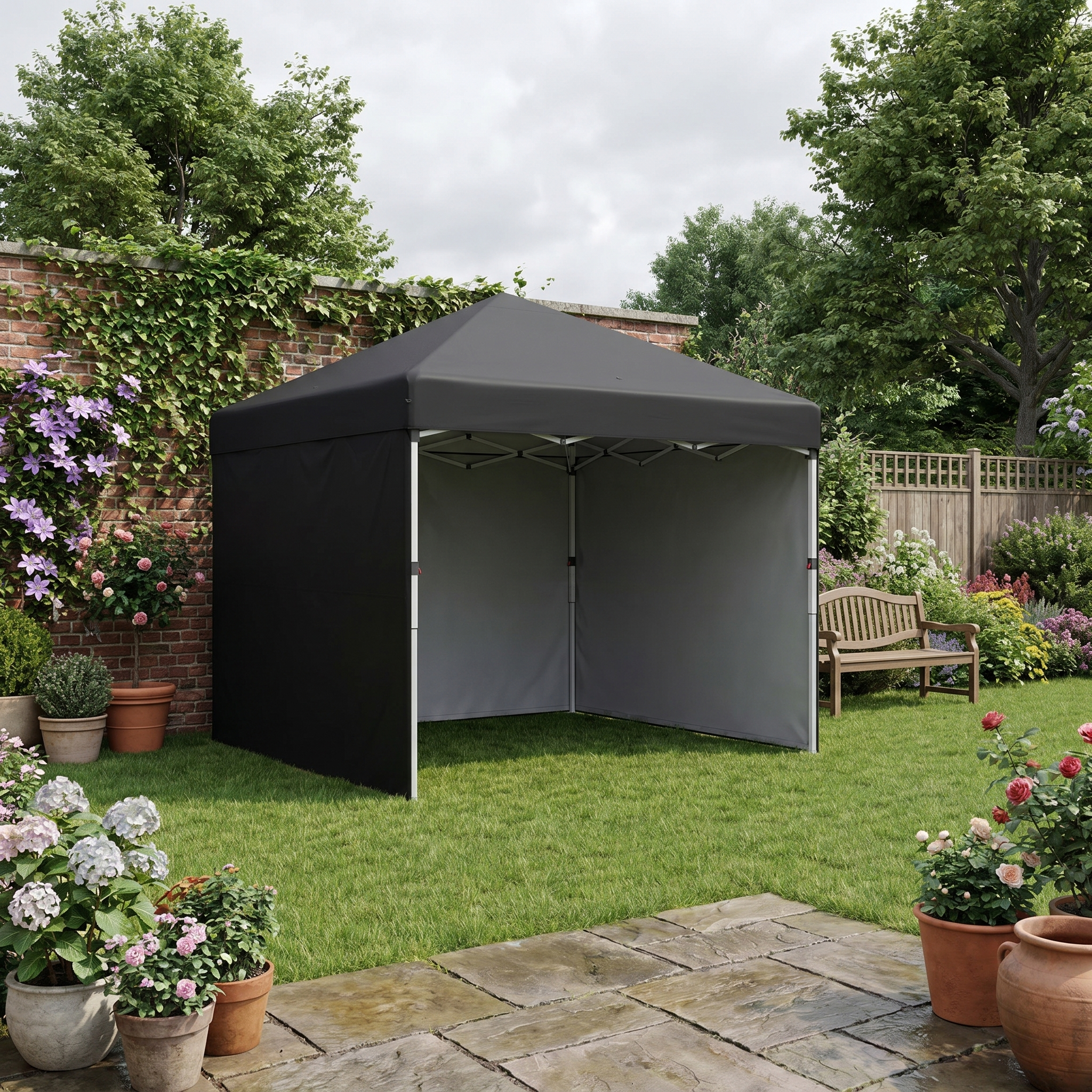 3m x 3m Pop Up Event Shelter - Height Adjustable Party Tent with Walls - Weight Bags and Wheeled Bag Included