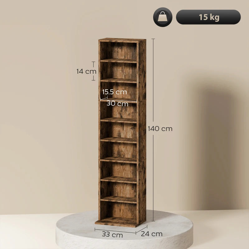 260 Narrow CD Storage Unit - Rustic Brown - Stylish & Space-Saving Organizer for CDs, DVDs, and Media