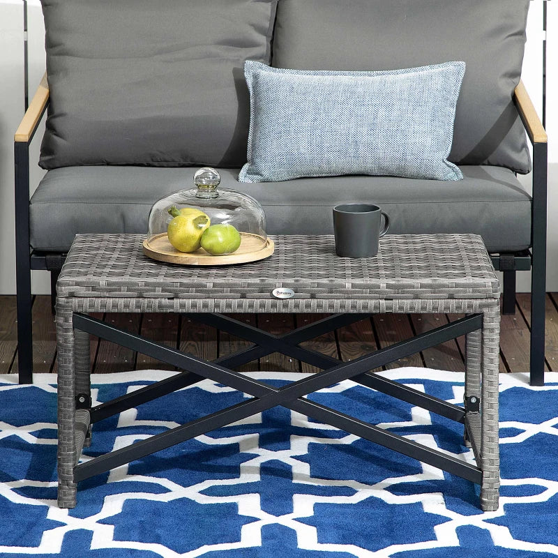 Grey Rattan Outdoor Side Table with X-Frame for Patio