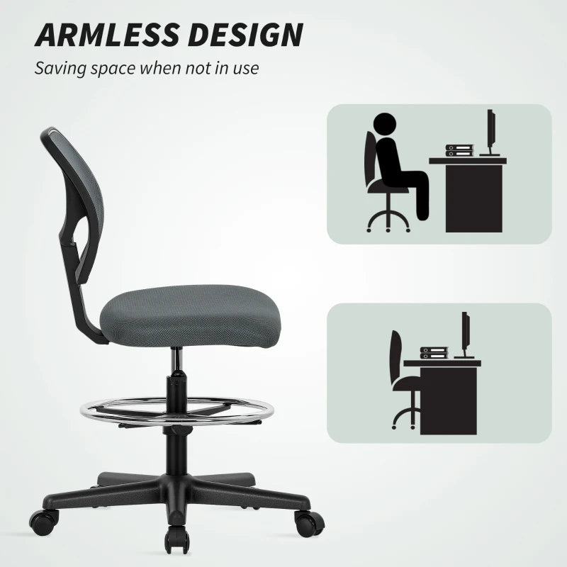 Vinsetto Ergonomic Mesh Standing Desk Chair - Adjustable Footrest & Seat Height, Charcoal Grey for Ultimate Comfort