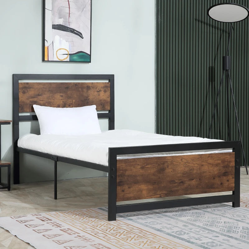 Single Size Metal Bed Frame with Headboard & Footboard - Sturdy Slat Support, Underbed Storage, Ideal Bedroom Furniture for Adults