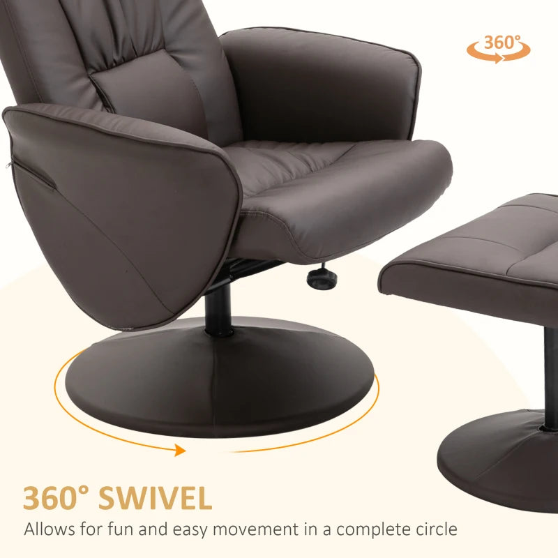 High Back Recliner Chair with Footstool - Comfortable Lounge Armchair in Brown