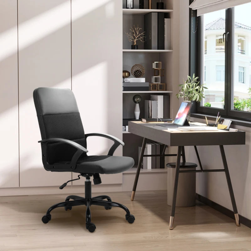 Vinsetto Black Mesh Office Chair - Faux Leather Desk Chair with Swivel Wheels, Adjustable Height & Tilt Function