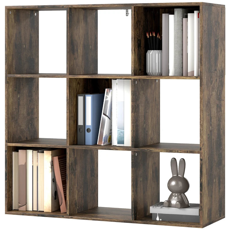 Rustic Brown Nine-Cube Storage Shelf - Versatile Organizer for Home, Office, and Kids' Rooms - Stylish and Functional