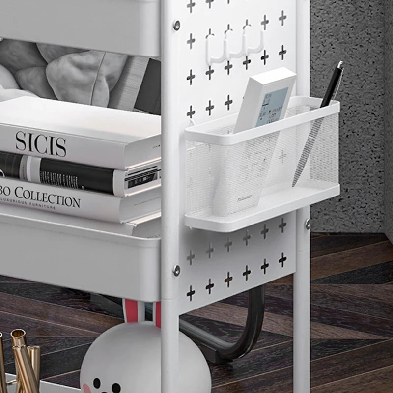 3-Tier Rolling Storage Trolley with Mesh Baskets, Hanging Boxes & Hooks - Versatile Utility Cart for Kitchen & Living Room - White