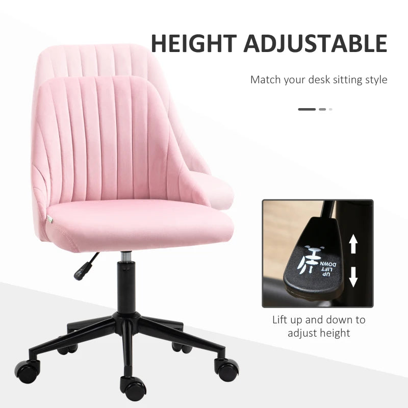 Vinsetto Pink Velvet-Feel Armless Office Chair - Stylish Ergonomic Design for Home & Office - Comfortable Seating Solution