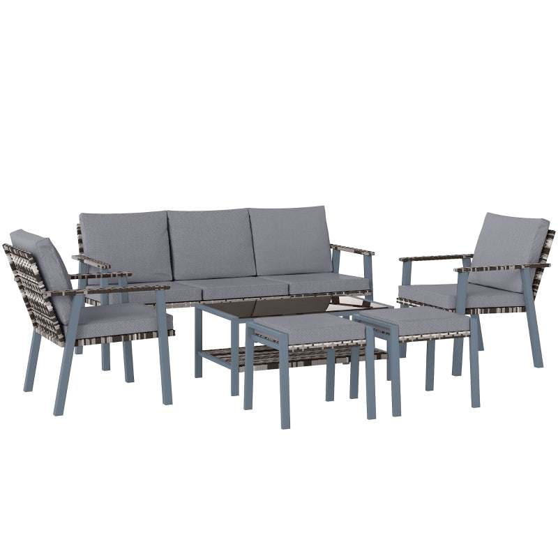 Grey Six-Piece Rattan Garden Sofa Set - Outdoor Furniture for Patio and Backyard