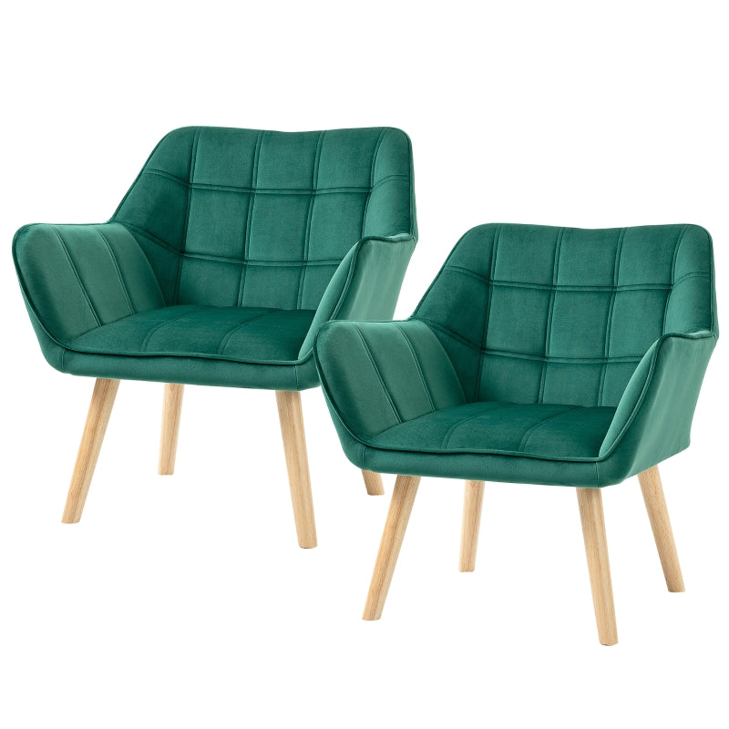 Stylish Accent Armchair Set with Wide Arms and Slanted Back for Bedroom or Living Room Seating in Green