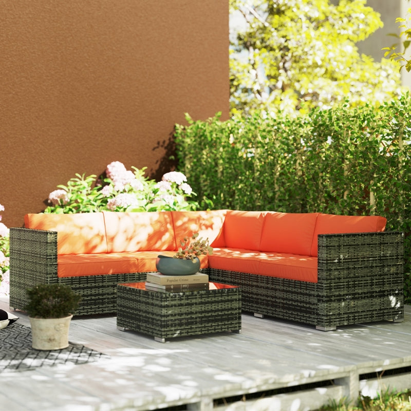 4-Piece Rattan Garden Furniture Set with Corner Sofa Loveseat, Orange