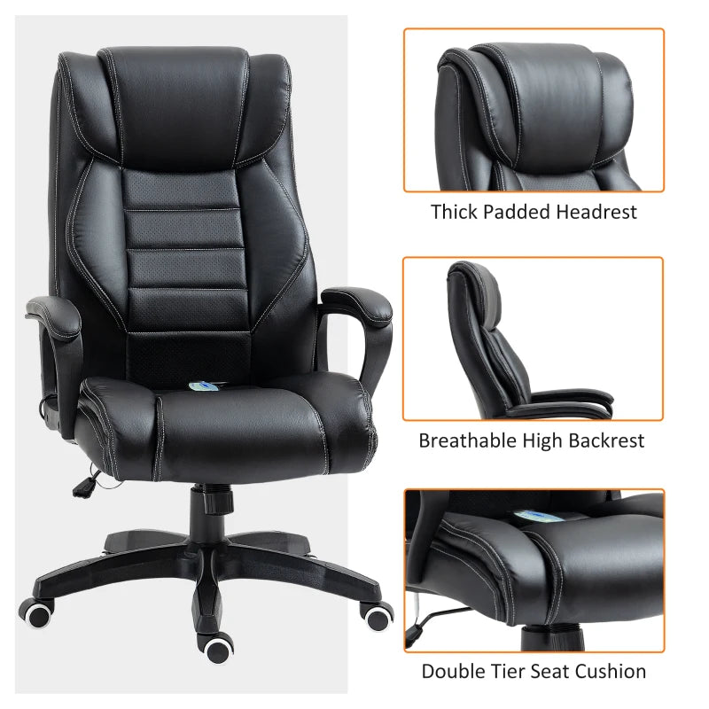 Vinsetto Ergonomic Office Chair with 6-Point Massage Function PU Leather Desk Chair with Padded Seat and Armrests Adjustable Computer Chair for Home Office Black