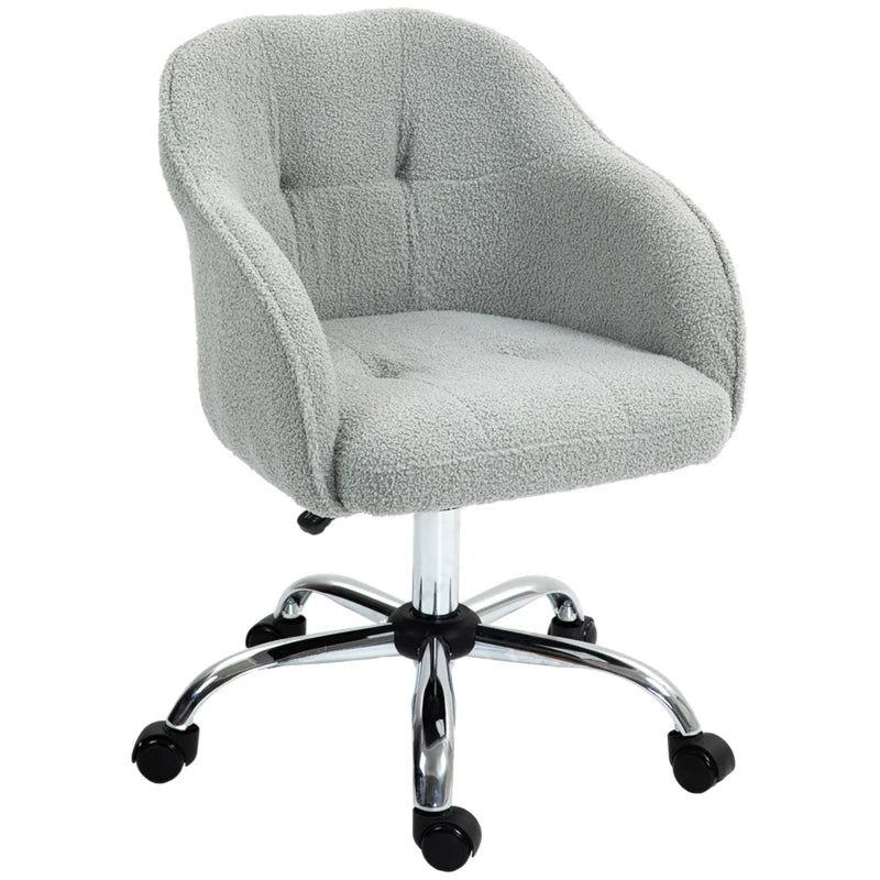Comfortable Teddy Fleece Swivel Office Chair in Grey - Ergonomic Design for Home and Office Use