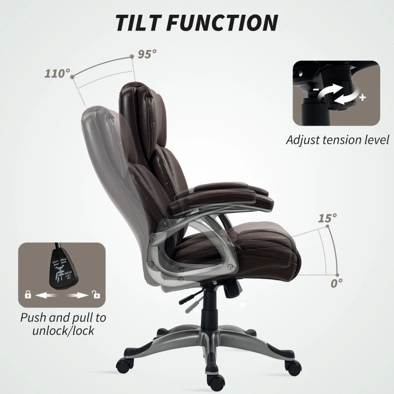 Ergonomic 49.5-59cm Brown Faux Leather Office Chair - Adjustable Height, Stylish Design for Home & Office Use