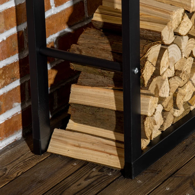 Tall Metal Firewood Log Holder Rack - Indoor/Outdoor Fireplace Wood Storage Shelf, Black, 60x25x150 cm