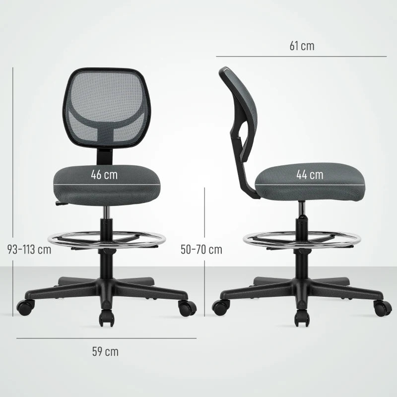 Vinsetto Ergonomic Mesh Standing Desk Chair - Adjustable Footrest & Seat Height, Charcoal Grey for Ultimate Comfort