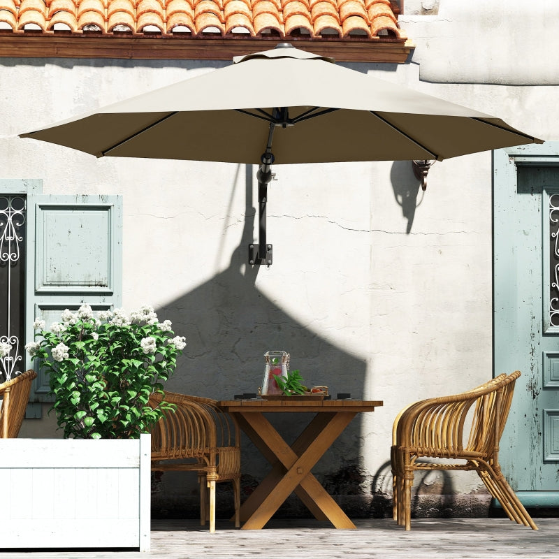 3m Wall-Mounted Parasol Shade with Handle - Outdoor Patio Umbrella in Khaki