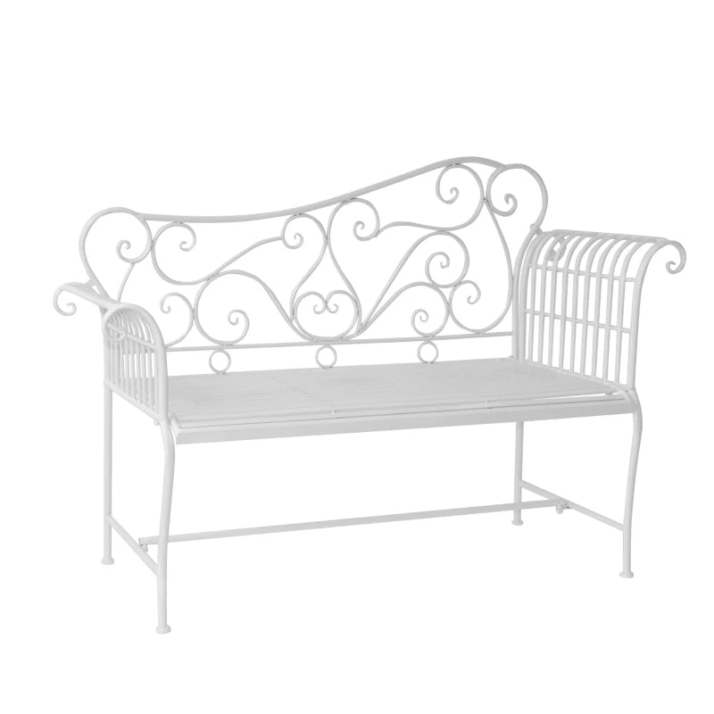 White Metal Garden Bench - 2 Seater Outdoor Seating