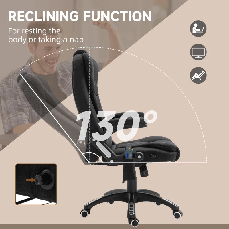 Vinsetto Heated Massage Recliner Chair - 6 Massage Points, 360° Swivel, Linen-Feel Fabric, Black Office Chair