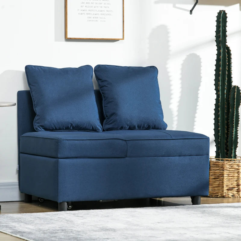 Multi-Functional Sleeper Chair Bed with Thick Padding and Magazine Pocket for Living Room, Blue