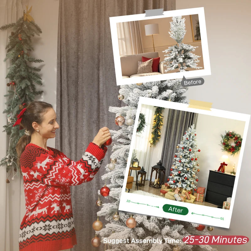 7ft Flocked Artificial Christmas Tree - Lush Snowy Pine, Pre-Lit, Perfect for Holiday Decor, Easy Assembly, Indoor Use