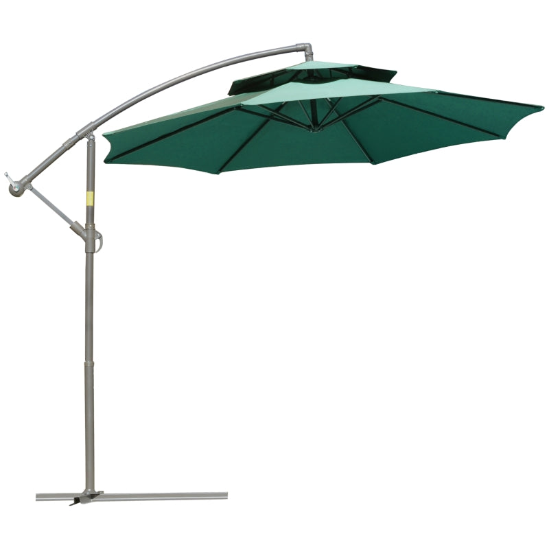 Green Double Tier Cantilever Patio Umbrella with Crank Handle