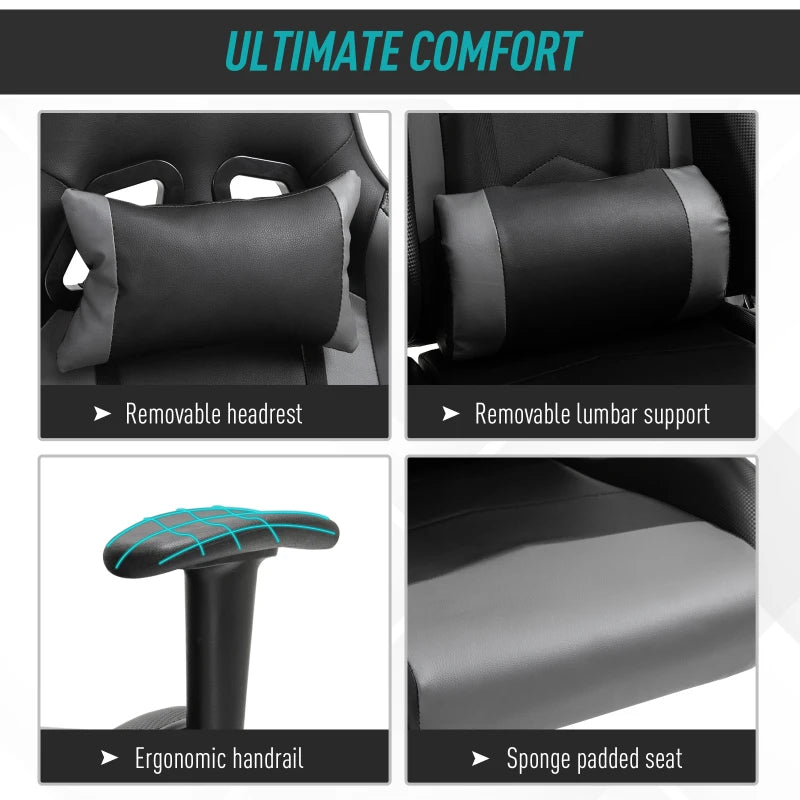 Vinsetto Racing Gaming Chair - Adjustable Height, Ergonomic Computer Desk Chair with Head Pillow & Lumbar Support - Black