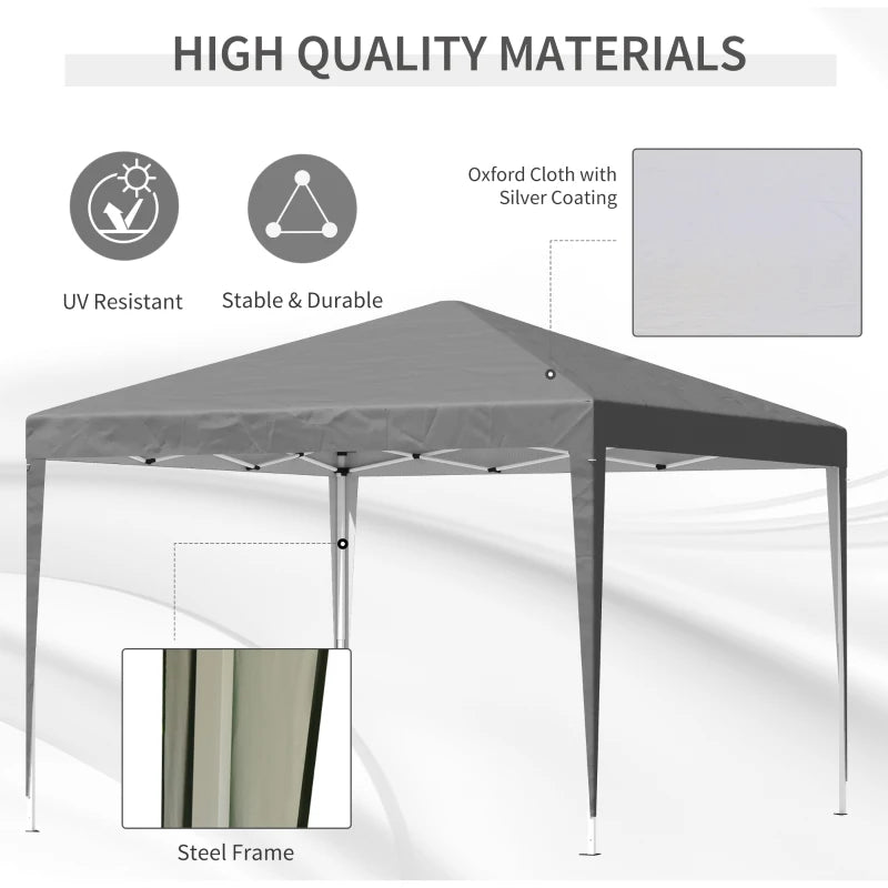 Grey 3x3m Pop Up Garden Gazebo Tent with Adjustable Height & Carrying Bag