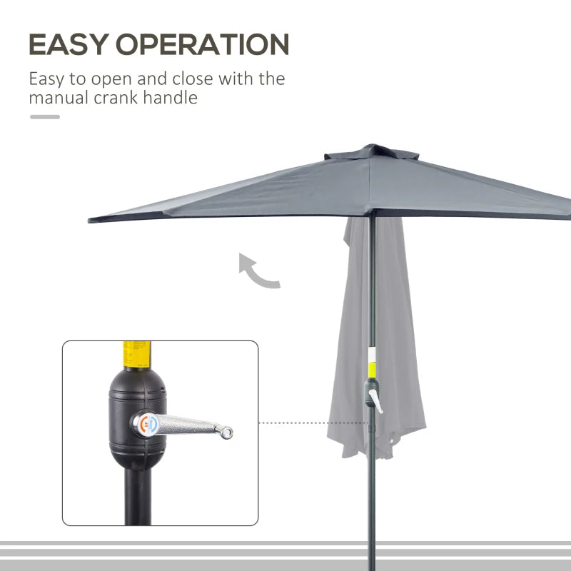 Grey 2.7m Half Garden Parasol with 5 Steel Ribs