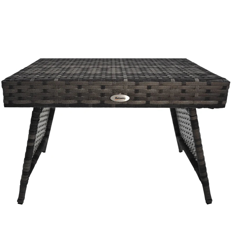 Foldable Metal Frame Rattan Outdoor Coffee Table - Mixed Grey