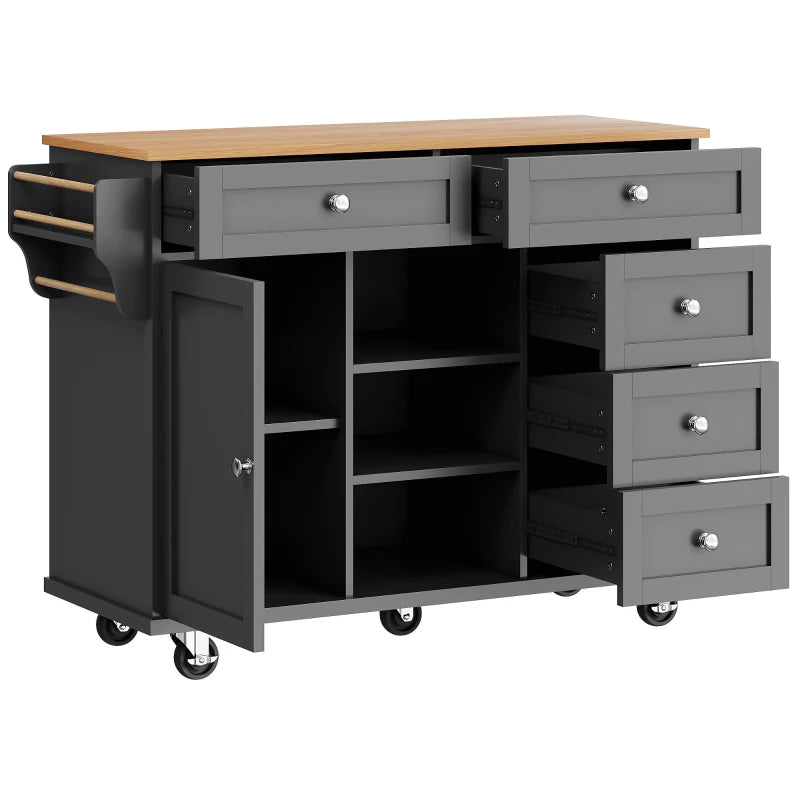 4-Tier Rolling Kitchen Island with Versatile Storage - Black Wooden Finish for Utensils & Kitchen Organization