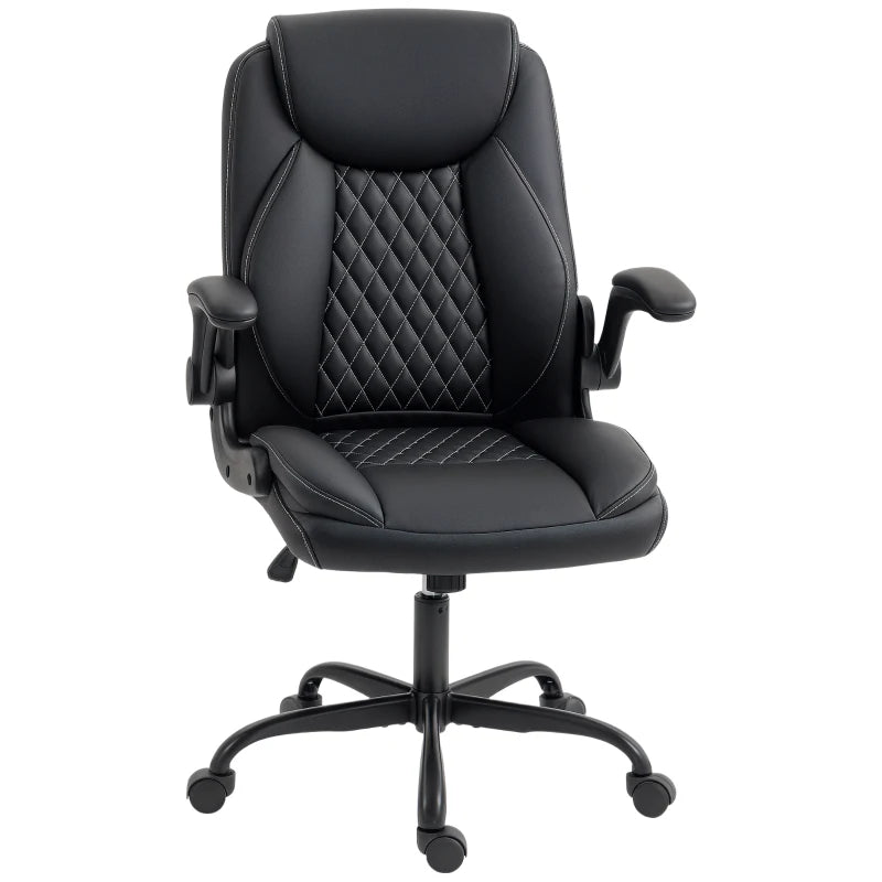 Ergonomic Faux Leather Office Chair with Flip-Up Armrests - Stylish Black Design for Comfort and Productivity