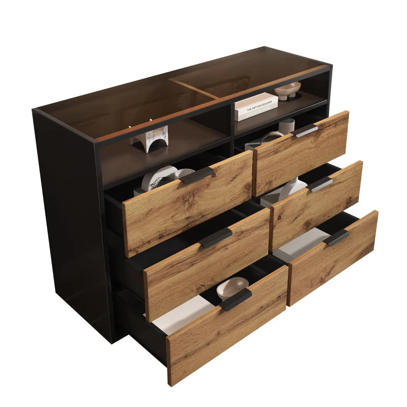 Anti-Tip Oak Sideboard Cabinet with Storage Drawers & Shelves - 120x40x80 cm Wooden Drawer Chest for Living Room