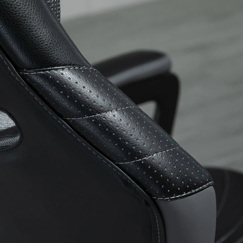 Vinsetto Gaming Chair - Ergonomic Desk Chair with Breathable PU Leather, Soft Armrests & Rolling Wheels for Adults - Black