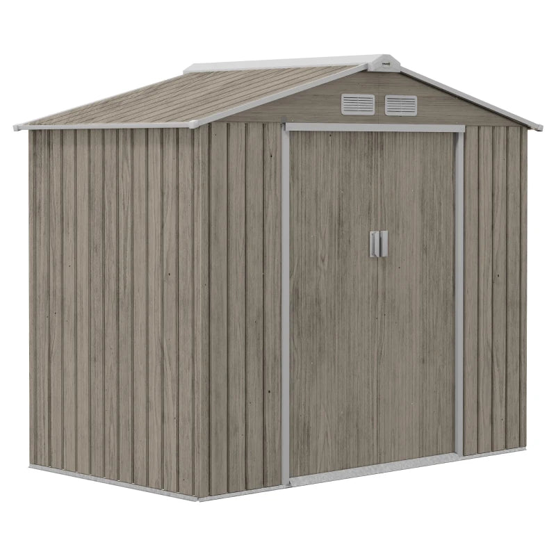 7ft x 4ft Light Brown Metal Storage Shed With Lockable Double Doors & Floor Foundation Kit
