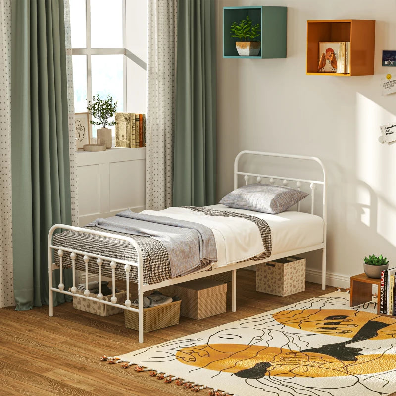 Minimalist White Metal Bed Frame - Stylish, Durable, Modern Design for Bedroom - Twin, Full, Queen Sizes Available