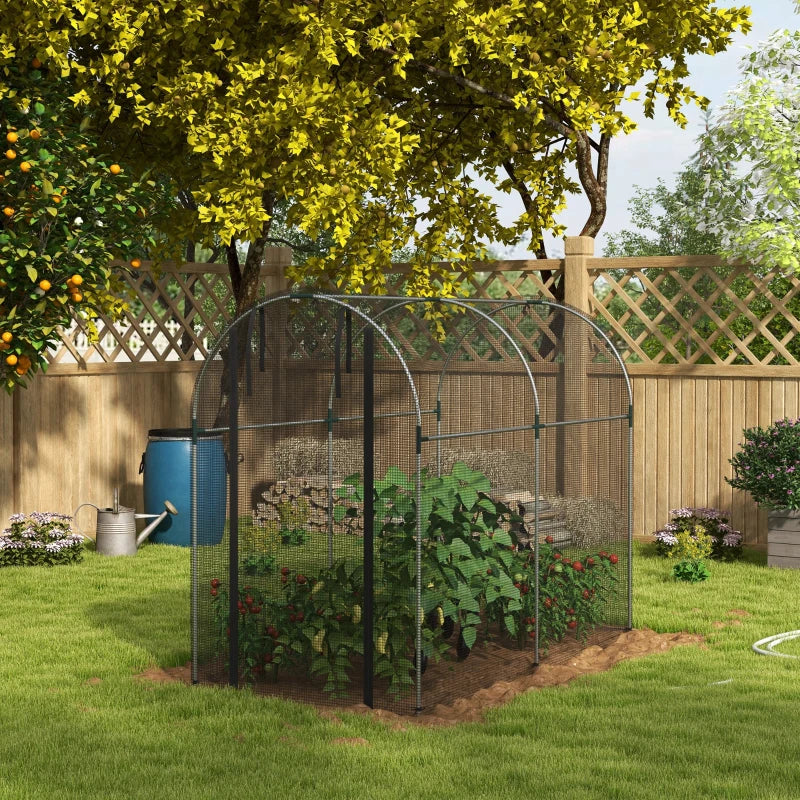 Black Steel Fruit Cage Plant Protection Tent with Zipped Door, 1.2 x 2.4 x 1.9m