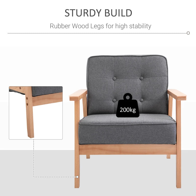 Minimalist Wooden Frame Accent Chair with Padded Seat in Dark Grey for Stylish Living Spaces