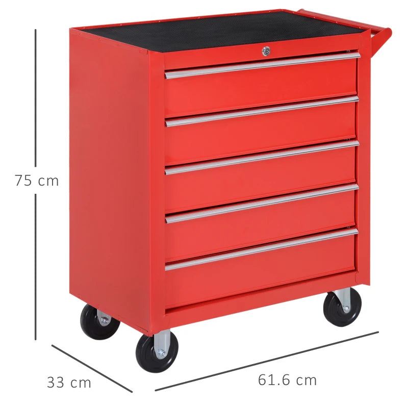 5 Drawer Rolling Tool Cabinet for Garage Storage Box - Red