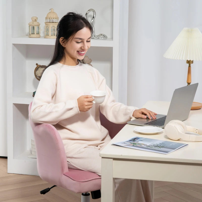 Velvet-Feel Pink Petal Back Office Chair - Stylish Ergonomic Design for Home & Office - Comfortable Seating Solution