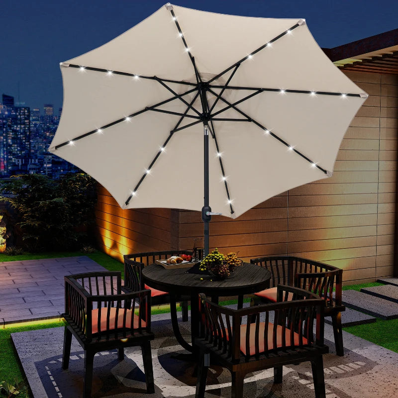 LED Lighted Cream Patio Umbrella with Tilt Crank - 2.7m