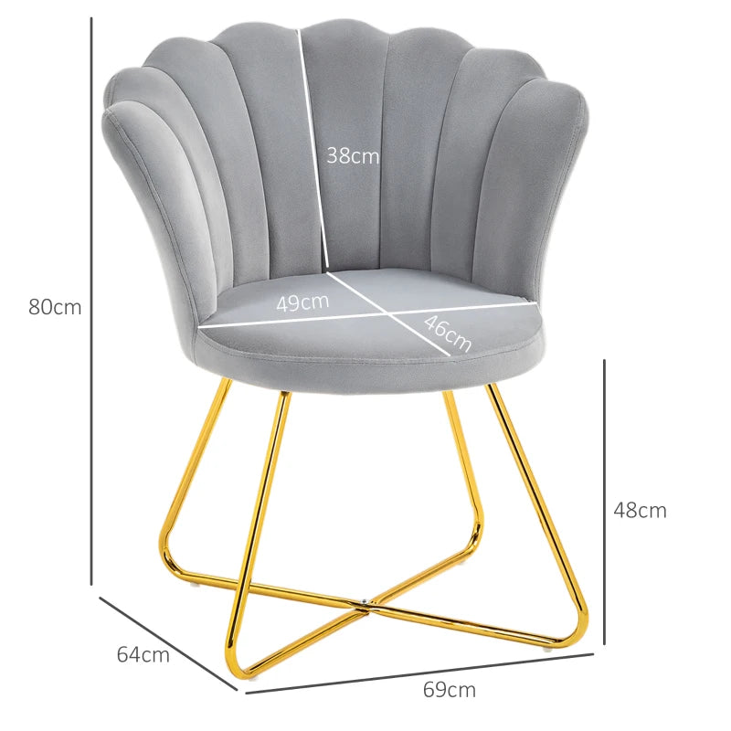Velvet-Feel Lotus Petal Accent Chair in Grey for Stylish Home Decor