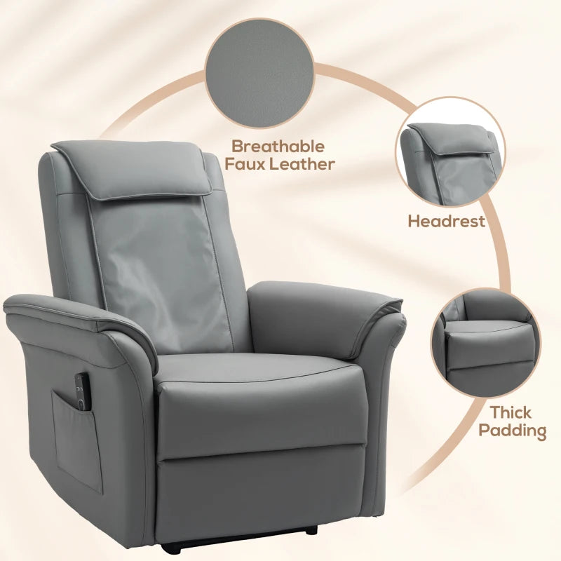 Electric Recliner Armchair with 3D Kneading Massage, Breathable Leather, Footrest, Remote Control, USB Port and Side Pockets