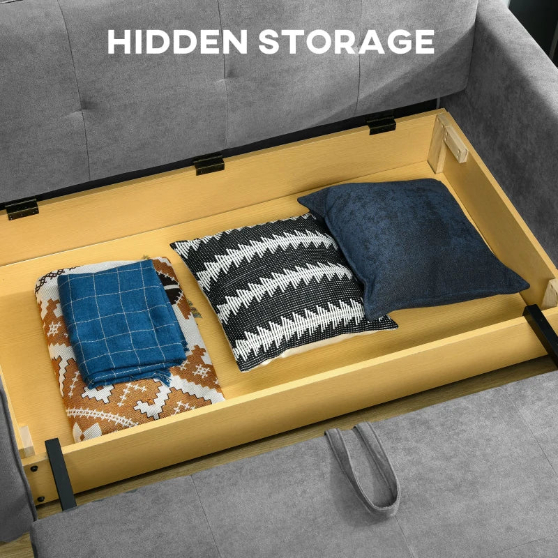 Modern 2 Seater Sofa Bed with Hidden Storage, Convertible Loveseat Couch in Light Grey for Living Room