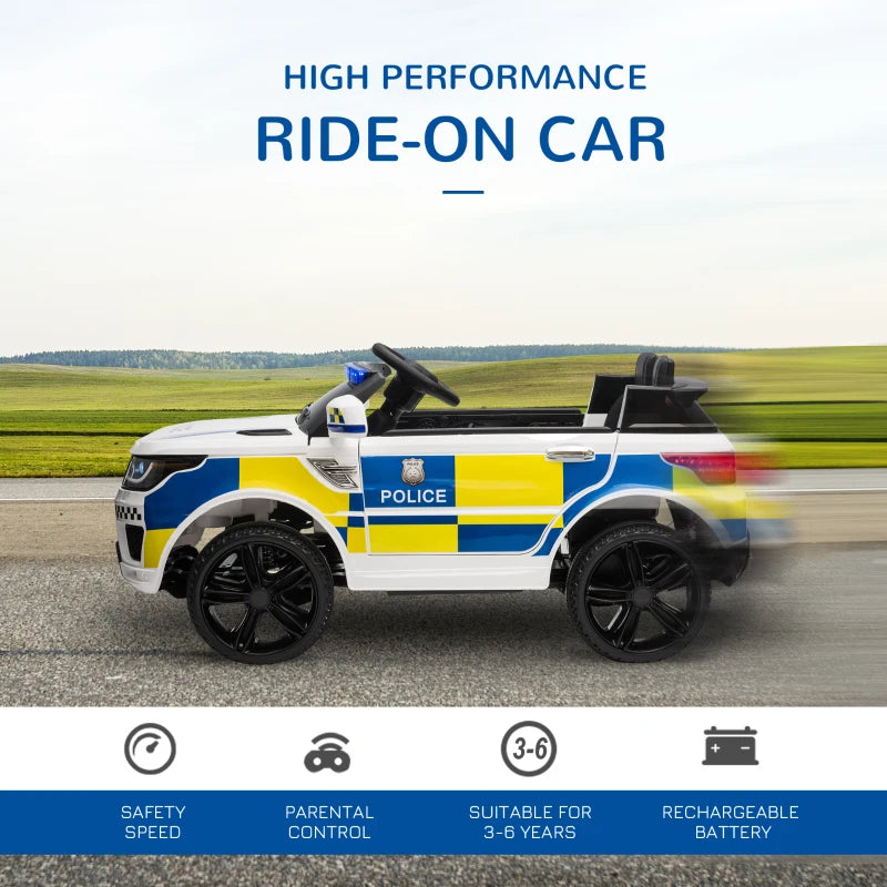 12V Kids Electric Police Car Ride On with Remote Control Siren Lights for Ages 3-6