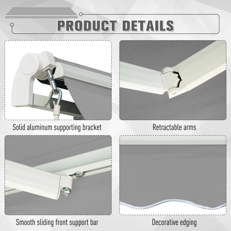 Light Grey 3m x 2m Manual Retractable Awning Canopy