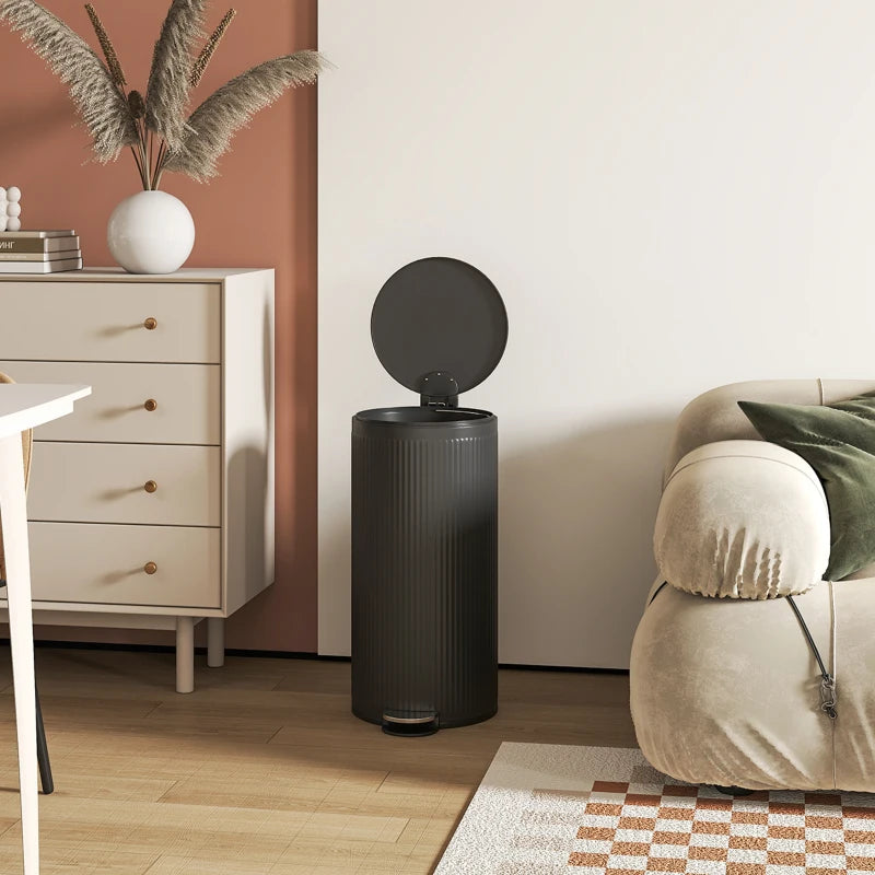 30L Black Pedal Kitchen Bin with Soft Close & Stay Open Lid, Removable Inner Bucket for Home & Office