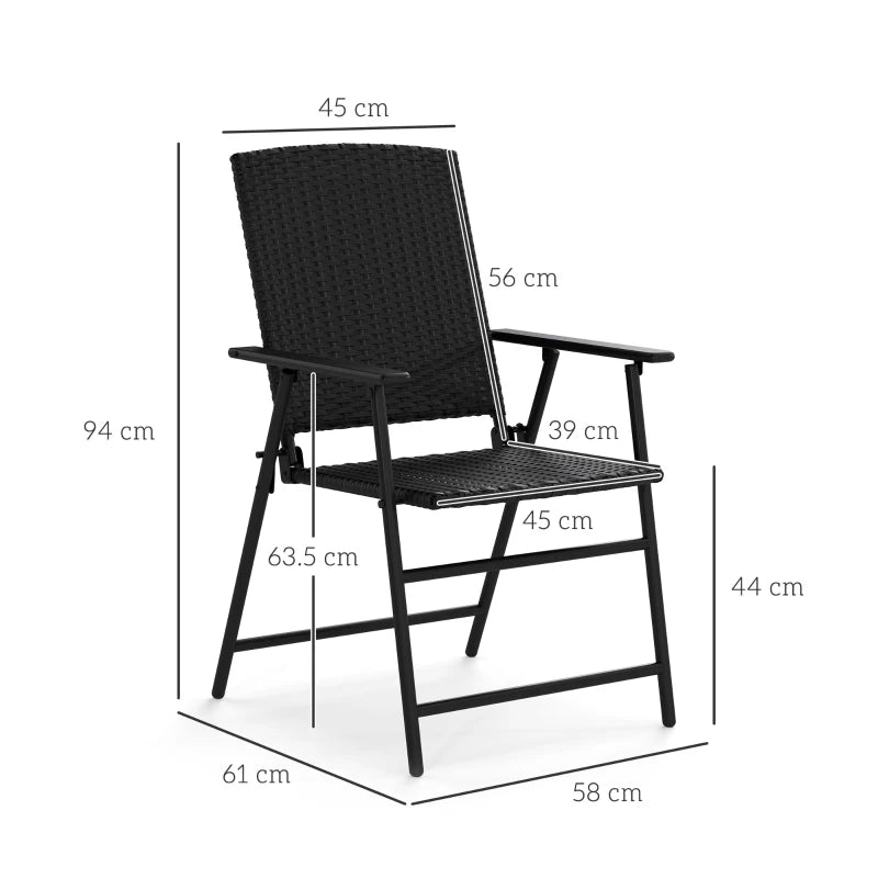 Set of 2 Black Folding Rattan Chairs - Stylish Outdoor Seating for Patio, Garden, and Balcony