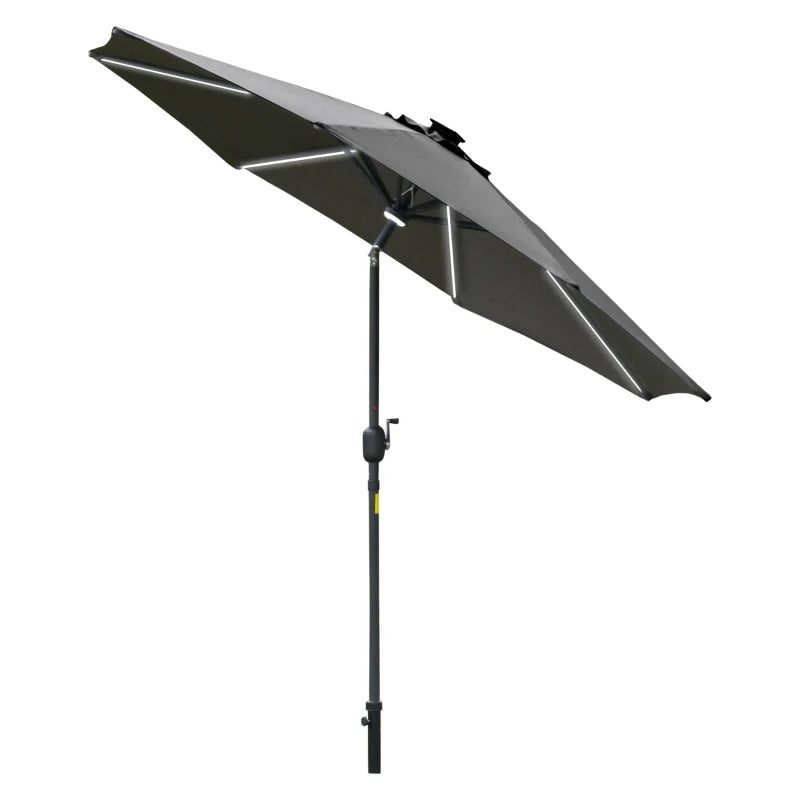 Grey Solar LED Garden Parasol - 2.7m Sun Umbrella