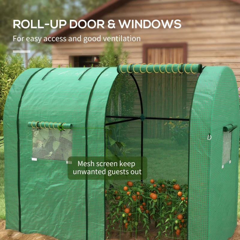 Green Tomato Growhouse with Roll-up Doors and Mesh Windows, Portable Indoor/Outdoor Greenhouse, 185 x 94 x 150cm