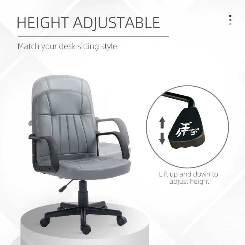 Ergonomic Grey PU Leather Office Chair - Adjustable Height, Swivel Wheels for Home Office & Study Comfort